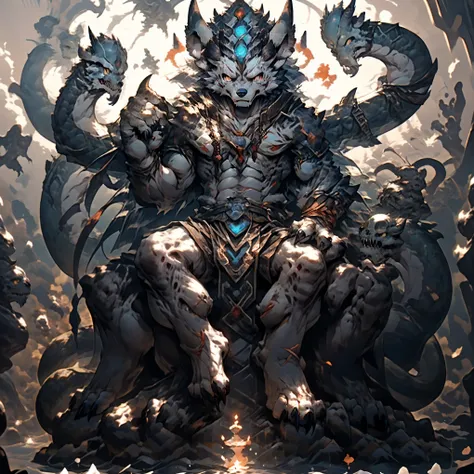 (((furry))), (((cthulhu))), wolf, deity, evil god, wolf beastman, werewolf, (((gray wolf))), full body portrait, ((gray fur)), (...