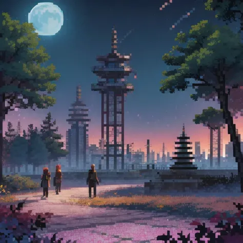 ((紫粉 City : 1.5)), (masterpiece), ( is the best quality: 1.0), ( Ultra High Resolution : 1.0), Detailed illustrations, Detailed Scenery , vibrant colors 紫粉 walking through the city, 8 K, night, Moon Clouds , ((magic, beautiful , Trees: 1.4 )), (( is the be...