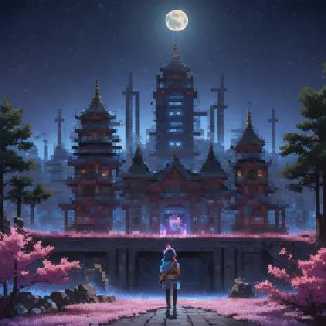 ((紫粉 City : 1.5)), (masterpiece), ( is the best quality: 1.0), ( Ultra High Resolution : 1.0), Detailed illustrations, Detailed Scenery , vibrant colors 紫粉 walking through the city, 8 K, night, Moon Clouds , ((magic, beautiful , Trees: 1.4 )), (( is the be...