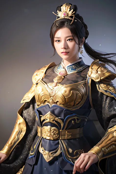 25 year old Chinese woman,middle aged woman,realistic,chinese_Armor,alone,Background of ancient chinese cities,detailed_eye,shoulder_Armor,(검은 eye),looking at viewer,(masterpiece:1.2), (best quality:1.2), perfect eye, perfect face, perfect lighting, (8K),(...