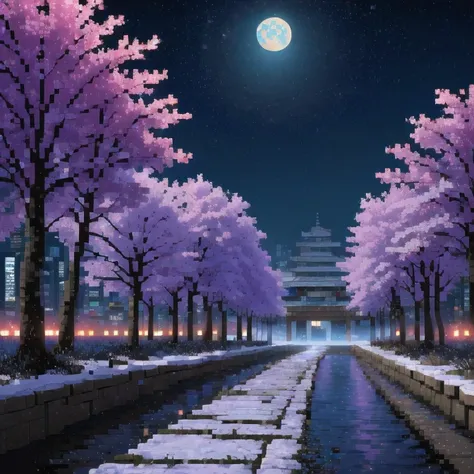 ((紫粉 City : 1.5)), (masterpiece), ( is the best quality: 1.0), ( Ultra High Resolution : 1.0), Detailed illustrations, Detailed Scenery , vibrant colors 紫粉 walking through the city, 8 K, night, Moon Clouds , ((magic, beautiful , Trees: 1.4 )), (( is the be...