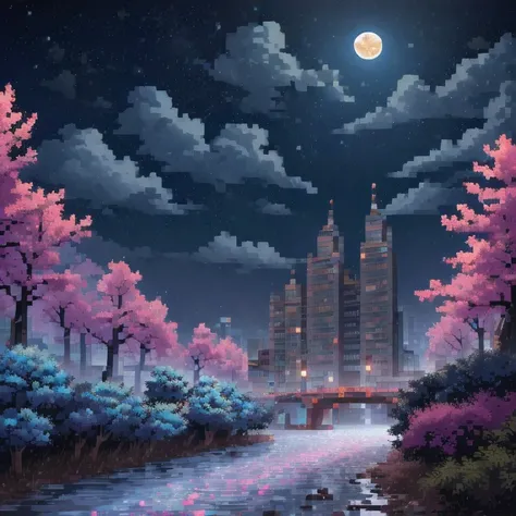 ((紫粉 City : 1.5)), (masterpiece), ( is the best quality: 1.0), ( Ultra High Resolution : 1.0), Detailed illustrations, Detailed Scenery , vibrant colors 紫粉 walking through the city, 8 K, night, Moon Clouds , ((magic, beautiful , Trees: 1.4 )), (( is the be...