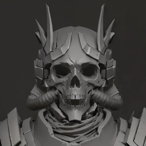 a close up of a skull wearing a helmet and a helmet with horns, modelled in zbrush, detailed helmet, high detail of the face, sharp high detail face, made in zbrush, detailed humanoid, zbrush sculpt, made with zbrush, sculpted in zbrush, rendered in zbrush...