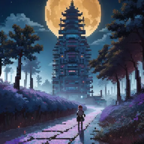 ((紫粉 City : 1.5)), (masterpiece), ( is the best quality: 1.0), ( Ultra High Resolution : 1.0), Detailed illustrations, Detailed Scenery , vibrant colors 紫粉 walking through the city, 8 K, night, Moon Clouds , ((magic, beautiful , Trees: 1.4 )), (( is the be...