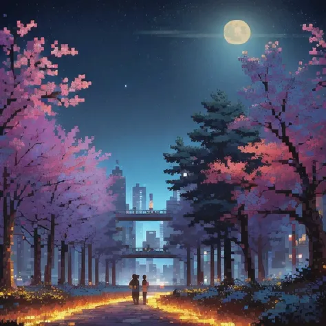 ((紫粉 City : 1.5)), (masterpiece), ( is the best quality: 1.0), ( Ultra High Resolution : 1.0), Detailed illustrations, Detailed Scenery , vibrant colors 紫粉 walking through the city, 8 K, night, Moon Clouds , ((magic, beautiful , Trees: 1.4 )), (( is the be...