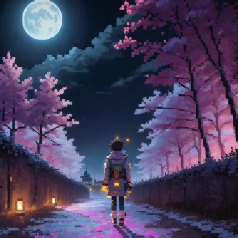 ((紫粉 City : 1.5)), (masterpiece), ( is the best quality: 1.0), ( Ultra High Resolution : 1.0), Detailed illustrations, Detailed Scenery , vibrant colors 紫粉 walking through the city, 8 K, night, Moon Clouds , ((magic, beautiful , Trees: 1.4 )), (( is the be...