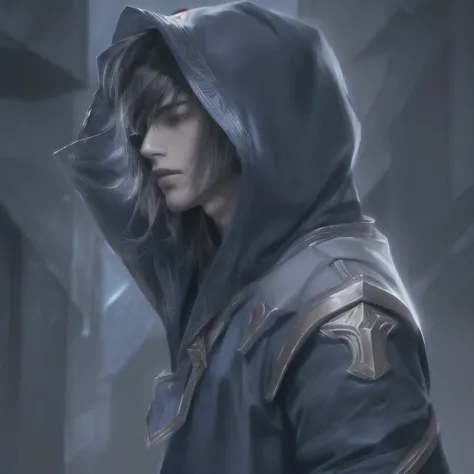 talon (league of legends), masterpiece, best quality, realistic, 1man, young male, quiet and charming young man, 20 years old, close his eyes, serious, closed mouth, extremely detailed face, cold, ((dark eyes)),straight layered bangs hair ((hair medium hai...