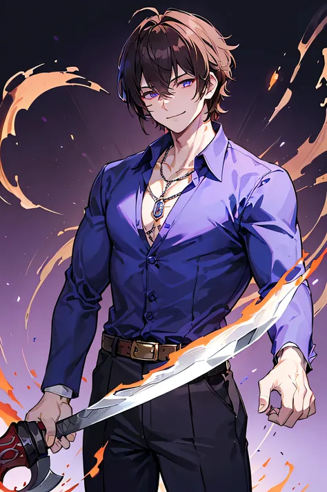  Mafia boss 、Alone、The embodiment of evil、((male、A trained fierce person))、(Crimson Eyes、tattoo on hand、Tattoo on neck)、((Blue suit、purple pattern collar shirt ))、(( zoom up))、(Delicate face)、((Alone、male、Smile))、 adult male sex、Stand in front、(((Have a bi...