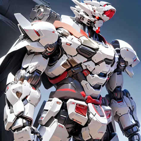 (Mecha:1.5),  robot , (( several people having fun with each other while having very detailed , Super detailed,  best quality, masterpiece, 8k wallpaper,  high definition ,  super precise illustration )), white armor, red eyes, alone, (Game CG:1.2), ( Blac...