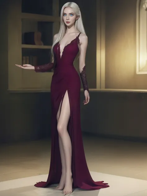 carmilla, carmilla, long hair, white hair, lipstick, blue eyes, makeup,
break dress, red dress, center opening,
break looking at...