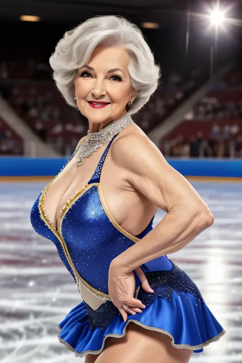    Figure Skater Masterpieces        , high res, Realistic, Sexy old woman,   blue figure skating costume with skirt((     sexy figure skaters    ))    RAW photo, 8k wallpaper, perfection, Big Breasts,Red lipstick,     sexy mini dress     , Get a Closer Lo...