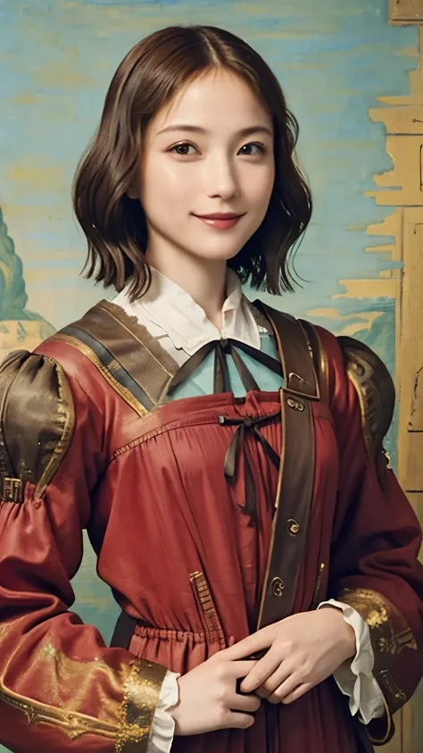 322 (A 20-year-old woman and a 20-year-old man), ( super real ), (High image quality), ( short hair ), (smile), ((Gorgeous costumes)), ((Da Vinci Paintings ))