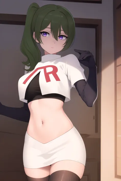 (masterpiece), best quality, high resolution, extremely detailed, detailed background, perfect lighting,ubel, medium hair, hair between eyes, green hair, side ponytail, (purple eyes:1.1), joyful eyes, cute pose, BREAK indoors, hot springs, BREAK looking at...