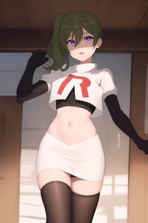(masterpiece), best quality, high resolution, extremely detailed, detailed background, perfect lighting,ubel, medium hair, hair between eyes, green hair, side ponytail, (purple eyes:1.1), joyful eyes, cute pose, BREAK indoors, hot springs, BREAK looking at...