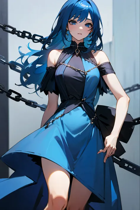 Blue hair color, Female, Dress, Adult, Chain