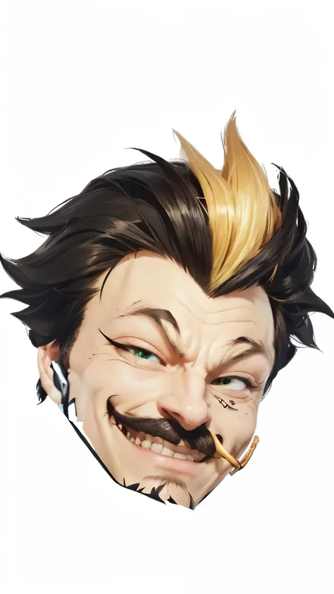 cartoon image of a man with, portrait of junkrat, roguish smirk, a portrait of junkrat, smirk expression, varguyart style, inspired by Miyamoto, furio tedesschi, miyamoto abduzeedo, nefarious smirk, [[[[grinning evily]]]]