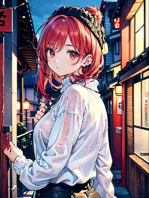 (Approaching:1.3),Realistic, best quality, Super detailed, High-quality CG rendering,  THE MOST DELICATE AND BEAUTIFUL ,  high definition , (female 1 person), ( best quality,4K,8k,masterpiece:1.2), (Bright Red Hair:1.5),(short long hair :1.5),(Red eyes:1.5...