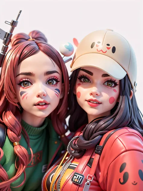 two women with face paint pose for a selfie, both have red lips, lucy hale and maisie williams, profile pic, 🕹️ 😎 🔫 🤖 🚬, fanart, exclusive, 🤬 🤮 💕 🎀, profile image, 🔞🤡, beautiful girls, cute girls, ruan cute vtuber, 😭 🤮 💕 🎀, profile picture, makeupchibi,bli...