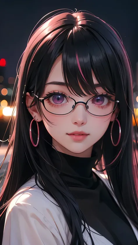 ((masterpiece)), newest, absurdres, safe, (beautiful girl), woman, anime girl, anime, ((long black stright hair with bangs)), (smoth hair), black dark hair, ((black hair under pink smooth color mixed)),  (bautiful detailed hair), pink eyes, her expression ...