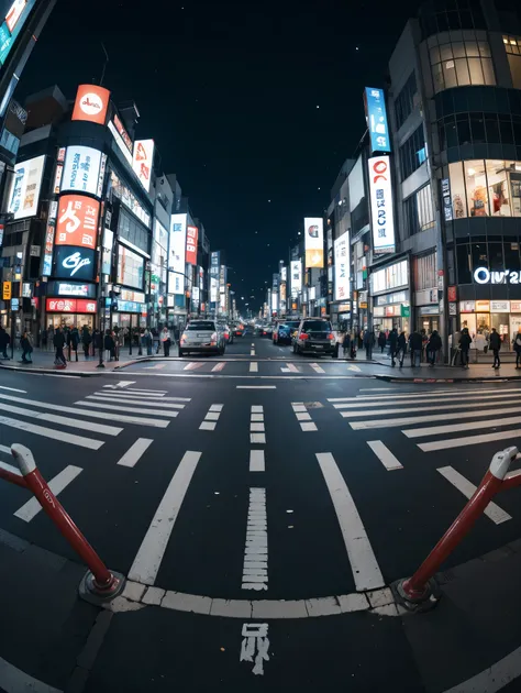 night,Bokeh, fisheye photography ,Shibuya,intersection,