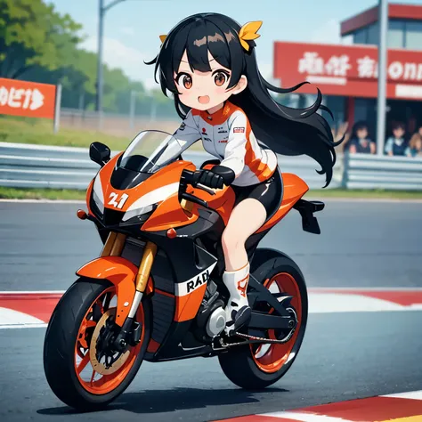   tiny mascot girl   ,  rear view of postureの姿勢 of a female racer racing on a road bike,   black hair ,   semi-long,   stylish   ,   road bike racing   , 複数のロードレーサーが熾烈な戦いを繰り広げる舞台裏 , speed, Elevate your mood,   Panoramic View,  rear view of postureの姿勢 of a ...