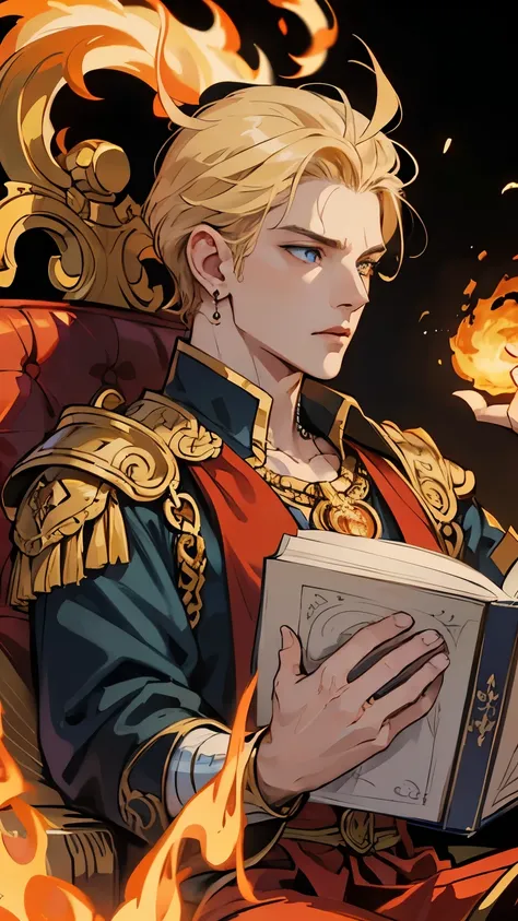 A stunning bokeh effect photography portrait of the God of Destruction, a young man in his early twenties, with short, wavy, blonde hair styled in a "bookish" manner, accentuating his chiseled features and handsome face, piercing blue eyes gazing intensely...