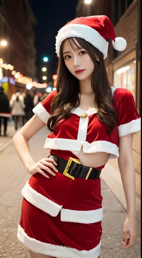 masterpiece,  best quality, shape, Very    Details,    Details,  最 there is nothingの8K壁紙,   Perfect Dynamic Composition  ,   beautiful details  ,    look in front， natural lips,(    Santa Claus Costume  :1.5), ，  miniskirt that snaps around the knee，Symmet...