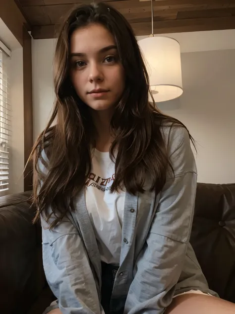 a beautiful 18 yearold brunette, first person, top
