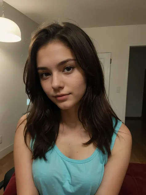 a beautiful 18 yearold brunette, first person, top
