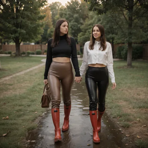  leather leggings and red tall hunter wellies 