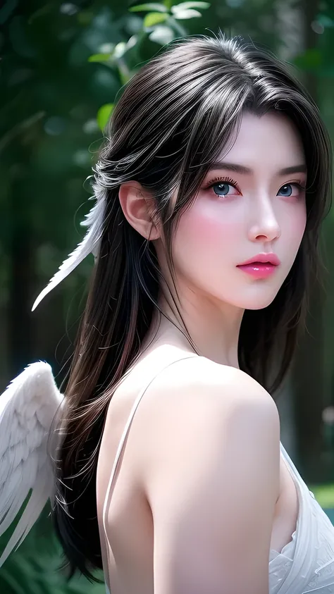 ( White Wings ,angel:1.2),( White feathers falling on the background :1.1)， （（masterpiece））， （ detailed：1.4）， Actual 、 Beautiful female images， high resolution（ high dynamic range ）， ray tracing，NVIDIA，Super Resolution，PBR Textures，Post-processing， anisotr...