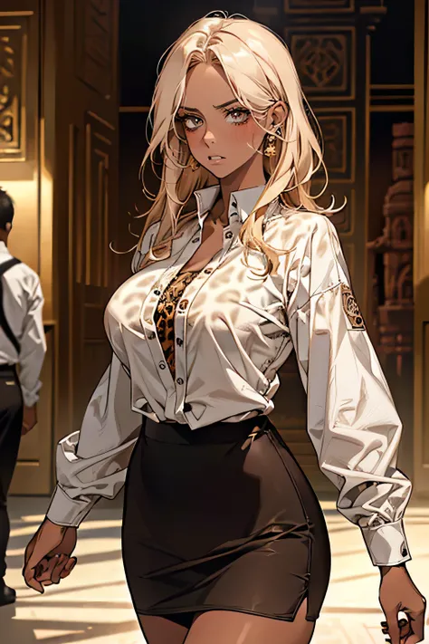 ((COMPLETE ANATOMY :1.2, High image quality， High image quality， extremely detailed CG、8k))．　　　　　　　　　　　　　　　　　　　　　　　　　　　　　　　　　1 beautiful young woman,((anger:1.2)),((blush:1.1)),(blonde),(( dark brown skin:1.4)),sweat:1.2,(( big breasts at the temple:1.4)),...