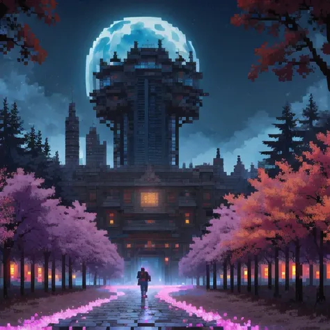 ((紫粉 City : 1.5)), (masterpiece), ( is the best quality: 1.0), ( Ultra High Resolution : 1.0), Detailed illustrations, Detailed Scenery , vibrant colors 紫粉 walking through the city, 8 K, night, Moon Clouds , ((magic, beautiful , Trees: 1.4 )), (( is the be...