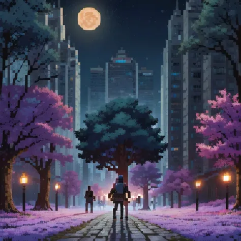 ((紫粉 City : 1.5)), (masterpiece), ( is the best quality: 1.0), ( Ultra High Resolution : 1.0), Detailed illustrations, Detailed Scenery , vibrant colors 紫粉 walking through the city, 8 K, night, Moon Clouds , ((magic, beautiful , Trees: 1.4 )), (( is the be...