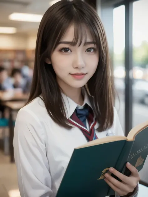 8k、  best quality、Ultra Wide Angle Monofocal Lens  、(Representative Works:1.2)、( Genuine)、( Genuine:1.37)、One of the high school students、  reading a book、Thin eyebrows、  Libraries  、 high definition 、( High School Uniform )、  perfect body 、 Gravure Photo ...