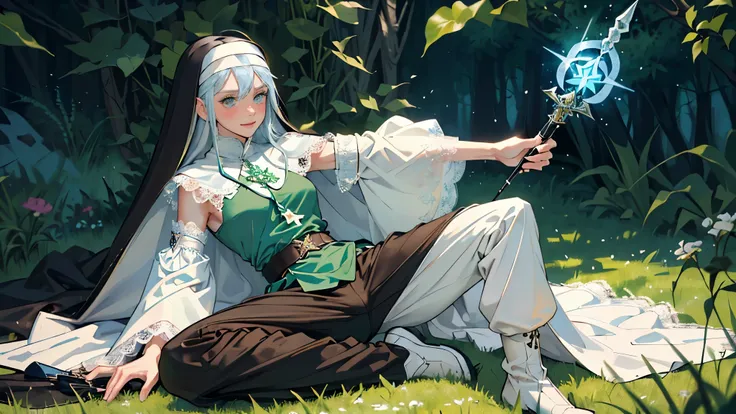 masterpiece, ultra detailed, 8k portrait, RAW photo, portrait photography, Highly detailed face, beautiful and meticulous eyes, ((Fantasy)), (((solo))), Young beautiful, (((Nun))), (((((wariza and spread legs))))), ((light blue long thin hair)), ahoge, for...