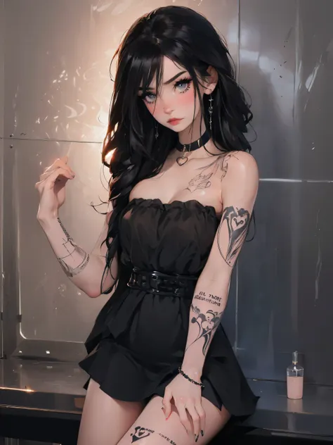 (ultra realistic), , beautiful, black hair, glossy hair, pretty eyes, beautiful figure, girl wearing white top and black skirt, ...