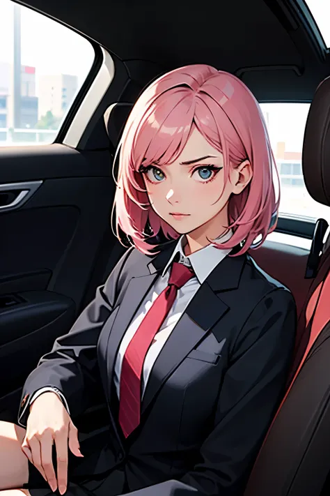 (highest quality:1.2), a 20-years-old girl sits on the seat of a car, serious face,close-up view of the interior of the vehicle, a photorealistic cute girl, beautiful face,resolute and tense face, European face, noble face, large eyes, beautiful lip,closed...