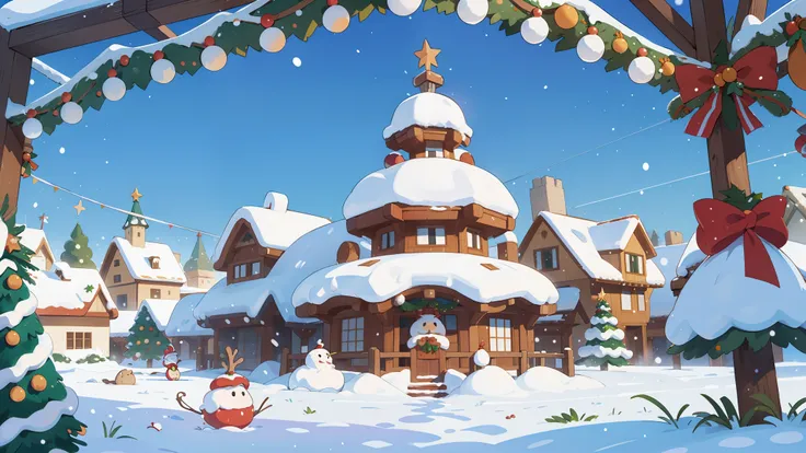 cobertura de neve, in a panoramic view, frente , studio ghibli christmas