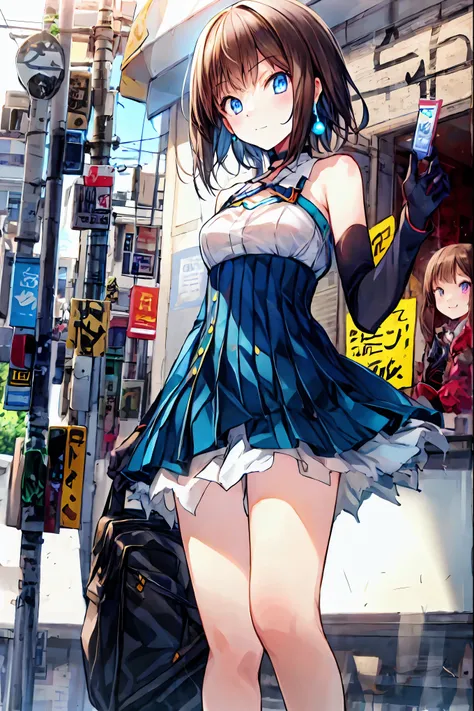  one girl , Anime_Coloring, black_eye, black_Gloves, brown_hair,  choker,  earrings for a woman alone, Gloves,  jewelry, Mailbox,  parody in hin, short_hair, smile, Alone,  style _ parody in hin,  茶hair， shortcut ，ボサボサのhair，short編みhair，Neat，Slender beauty，...