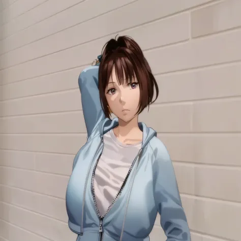 A woman in a blue jacket is posing for a photo, Second Life アバター, Second Life , Game, Girl wearing a hoodie, IMVU, Upper body avatar, Kasumi Arimura Style 3/4, 3D Anime Real, egirl, e - Girl, black haired Girl wearing a hoodie,  realistic anime 3d style , ...