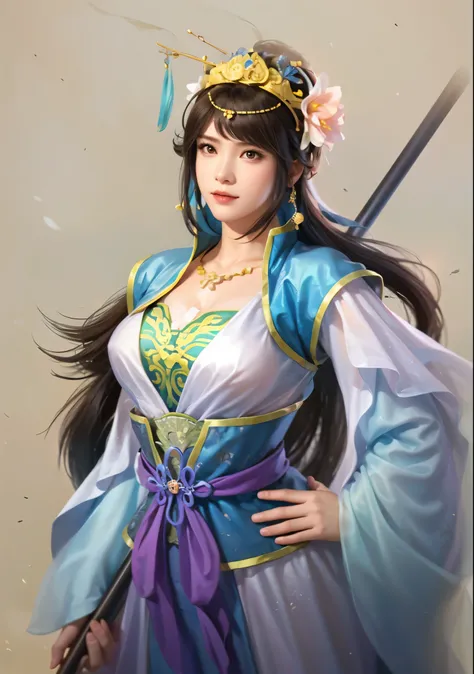 Ancient Chinese Princess , girl in Hanfu, Visual audience,, Young Girls 、Delicate body, Delicate Eyes , Large target 、Long hair,、Hair accessories from the Han Dynasty 、eternal,whole body、Lower Body,Three Kingdoms, ( solid color background,, simple b...