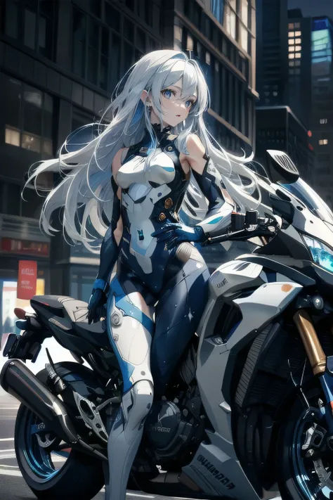 (masterpiece), (best quality), ultra detailed, finely detailed color, cenematic painting, (Top image quality), (Ultra Detailed), (Facing forward), top quality, masterpiece, (((1 girl))), Silver Hair, white hair, ((Long hair)), (deep blue eyes:1.6), night, ...