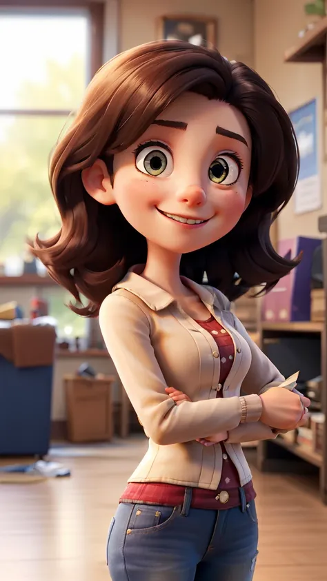 Close-up of the girl smirking as she crumples a piece of paper in her hands, ready to throw it at someone.