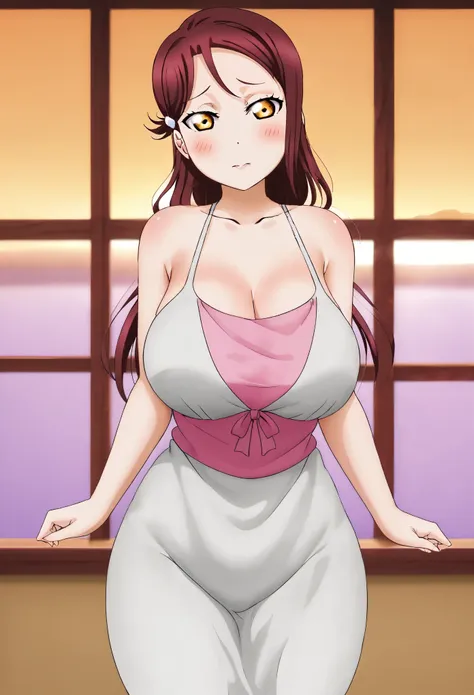 sakurauchi riko, beautiful , blushing, hentai , collarbone,red sunset, seductive , yellow eyes , love live,big breasts ,elijahzx...