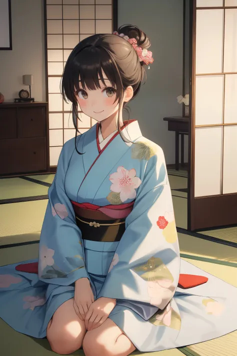   score_9,   score_8_up,   score_7_up,   score_6,   score_5_up,   score_4_upanime break，  It's a quiet, traditional Japanese-style room 、There are tatami mats and shoji doors  、  soft light shines in  .   A woman wearing a beautifully patterned kimono and obi gently holds the girl.   The two look at each other with a warm smile  . The girl is wearing a small kimono  ,   her hair is tied in a simple chignon  .   The room is full of toys and Len books  ,   creates a cozy atmosphere , 8k, Photo Style,  Girl Temptation，