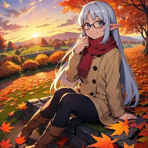 masterpiece， best quality， High image quality，(  super flat  ,    Flat Shading  )，Elf、Glasses，Beautiful silver hair、  Fisheye Lens  ， Beautiful young mother and lovely daughter，   warm scarf， (naked)，Long Hair，  boots, smile, smile，White Breath，fun, play，A...