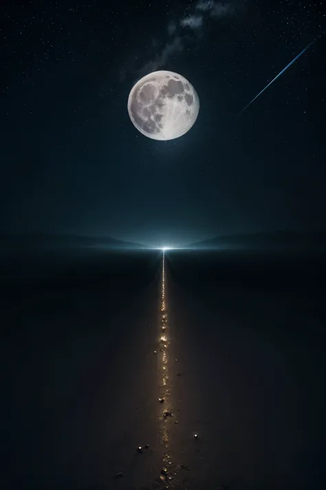 an illuminated night in which the Moon stands out in a precious and elegant way and with it the heart-shaped stars shine brightly illuminating the sky, optical illusion, 360 view, high quality, 4K