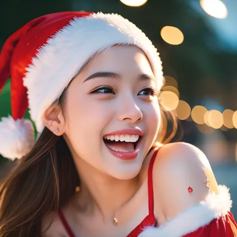 masterpiece, best quality, ultra-detailed, realistic, (photogenic:1.3),(1girl, laugh, santa:1.3), (sexy:1.8),(illuminate:1.2),(bokeh)