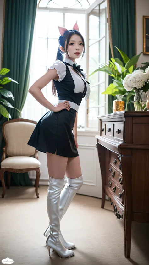 ③ "Ultimate Maid-Inspired Zhu Bajie Character Sitting Gracefully with Pig Ears, a Tail, and Stylish Outfit in a Grand Mansion Setting"

"A high-quality depiction of an ultimate maid character inspired by Zhu Bajie, portrayed in a seated pose, exuding charm...